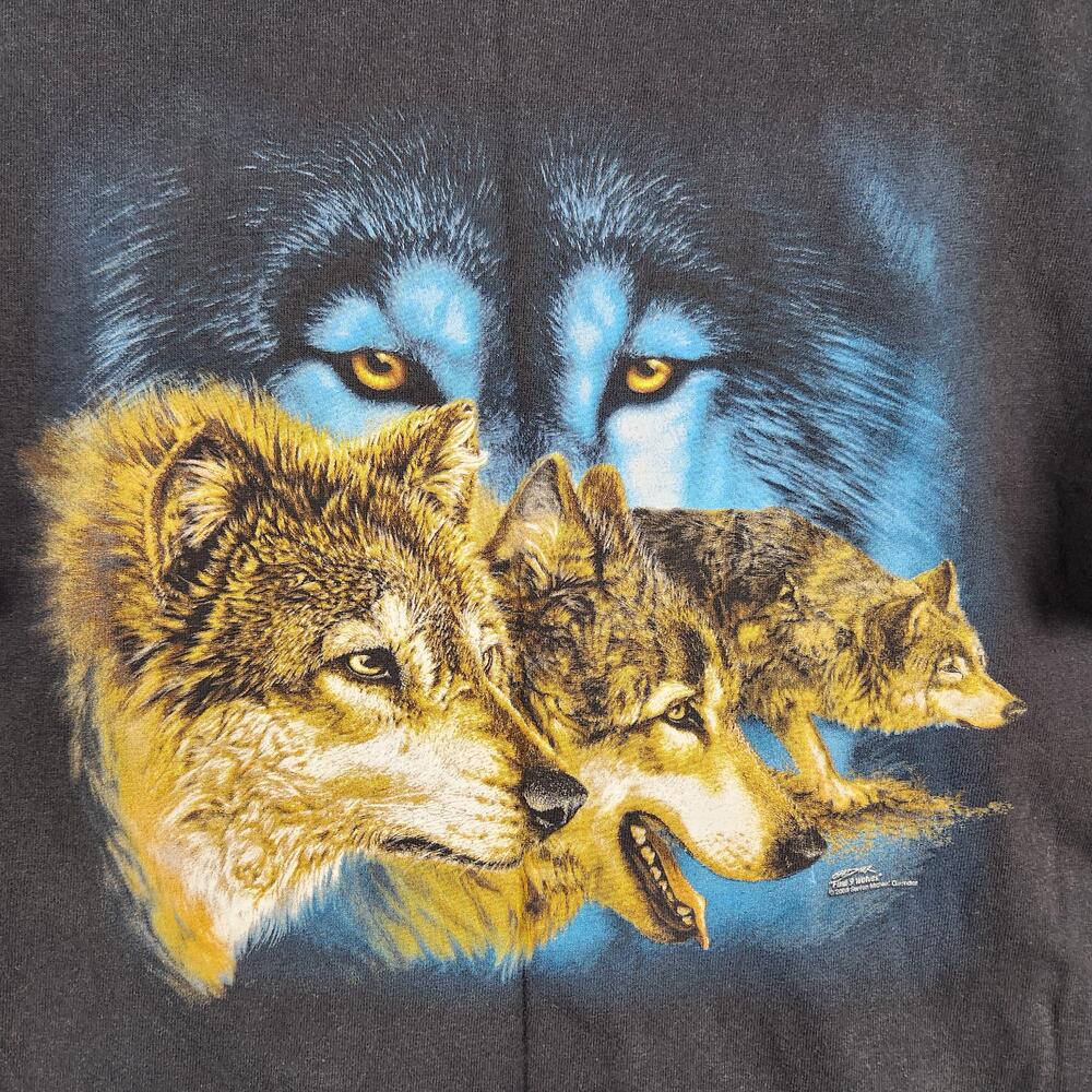 Vintage Wolf Shirt Mens XL Black Find 9 Wolves Graphic Logo Puzzle Steven Y2k